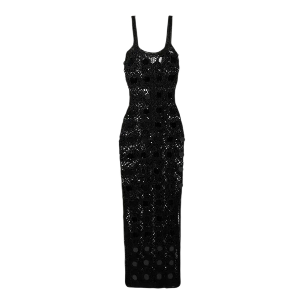 NWT $995 ALIX PINHO Translucid Pailette-Embellished Crocheted Maxi Dress Small - Picture 2 of 7